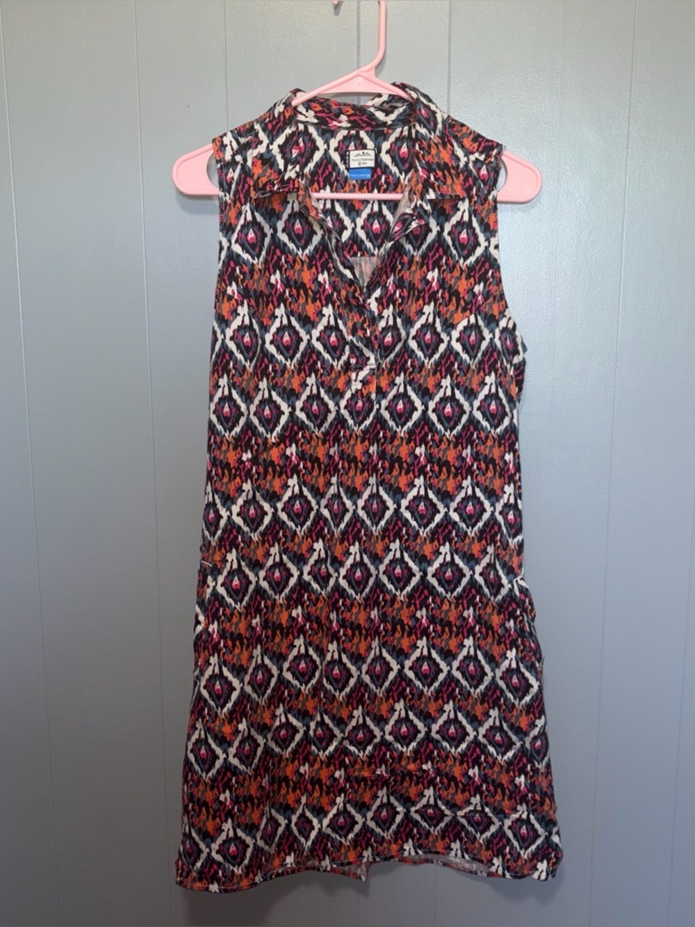 Kavu Zilah Desert Paint Aztec Print Sleeveless Collared Sheath Dress Medium